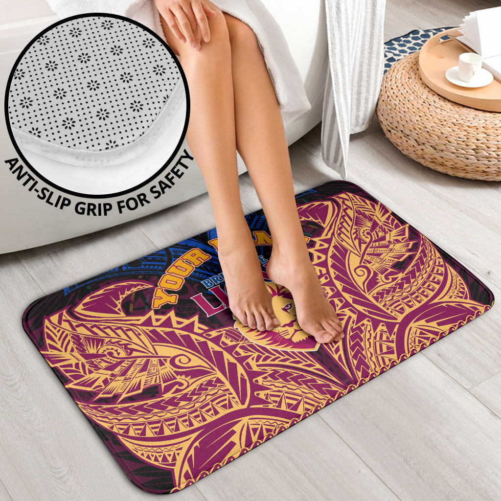 Personalized Brisbane Lions Bathroom Set Polynesian Tribal Lion Burgundy Gold Warrior