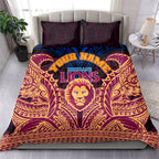 Personalized Brisbane Lions Bedding Set Polynesian Tribal Lion Burgundy Gold Warrior