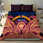 Personalized Brisbane Lions Bedding Set Polynesian Tribal Lion Burgundy Gold Warrior