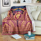Personalized Brisbane Lions Blanket Polynesian Tribal Lion Burgundy Gold Warrior