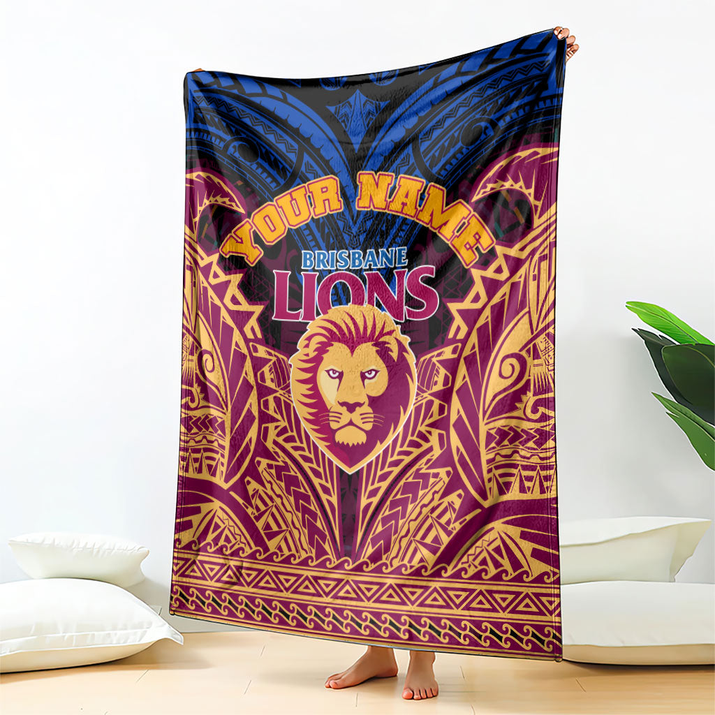 Personalized Brisbane Lions Blanket Polynesian Tribal Lion Burgundy Gold Warrior