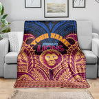 Personalized Brisbane Lions Blanket Polynesian Tribal Lion Burgundy Gold Warrior