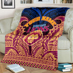 Personalized Brisbane Lions Blanket Polynesian Tribal Lion Burgundy Gold Warrior