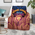 Personalized Brisbane Lions Blanket Polynesian Tribal Lion Burgundy Gold Warrior