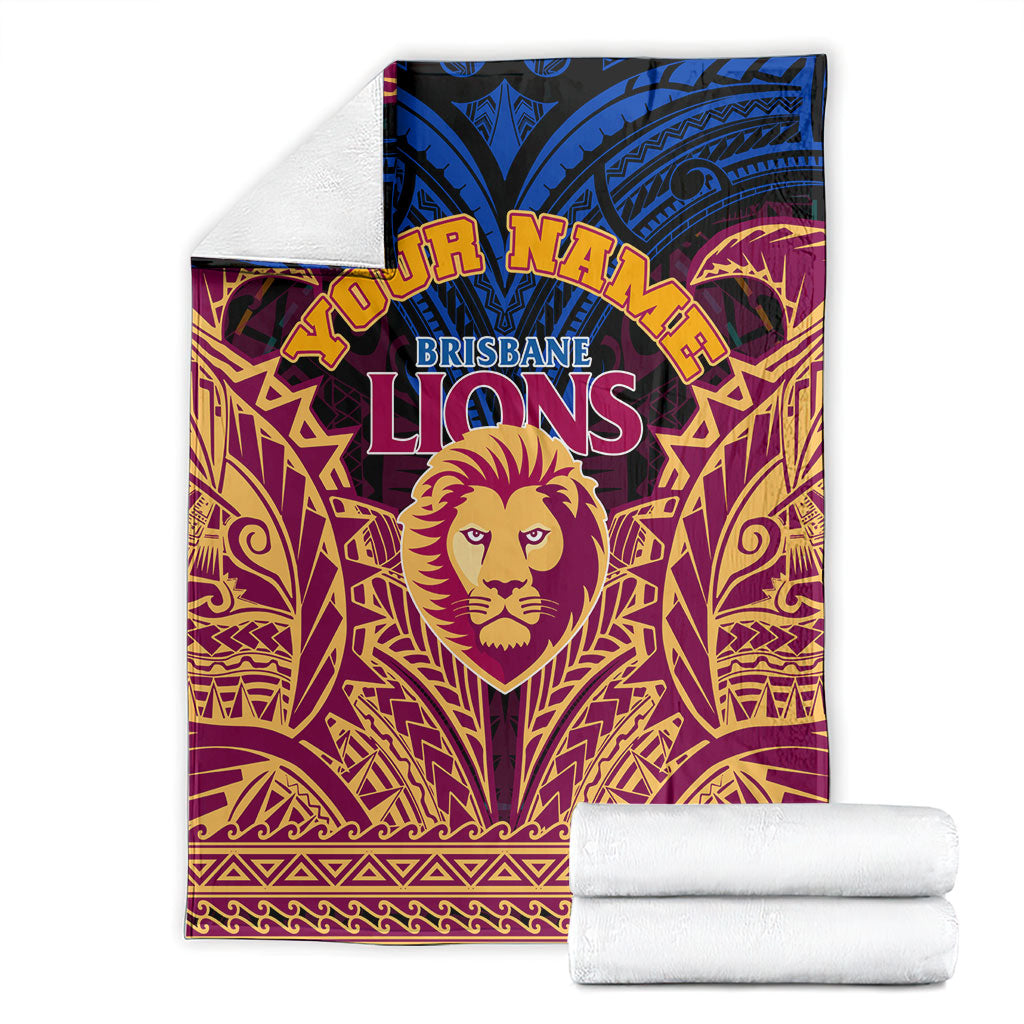 Personalized Brisbane Lions Blanket Polynesian Tribal Lion Burgundy Gold Warrior