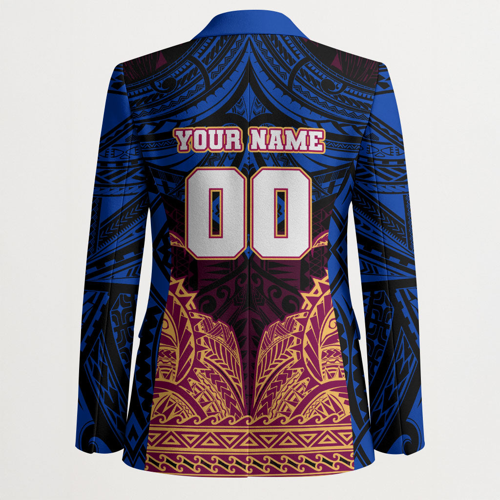 Personalized Brisbane Lions Blazer Polynesian Tribal Lion Burgundy Gold Warrior