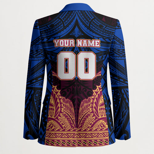 Personalized Brisbane Lions Blazer Polynesian Tribal Lion Burgundy Gold Warrior