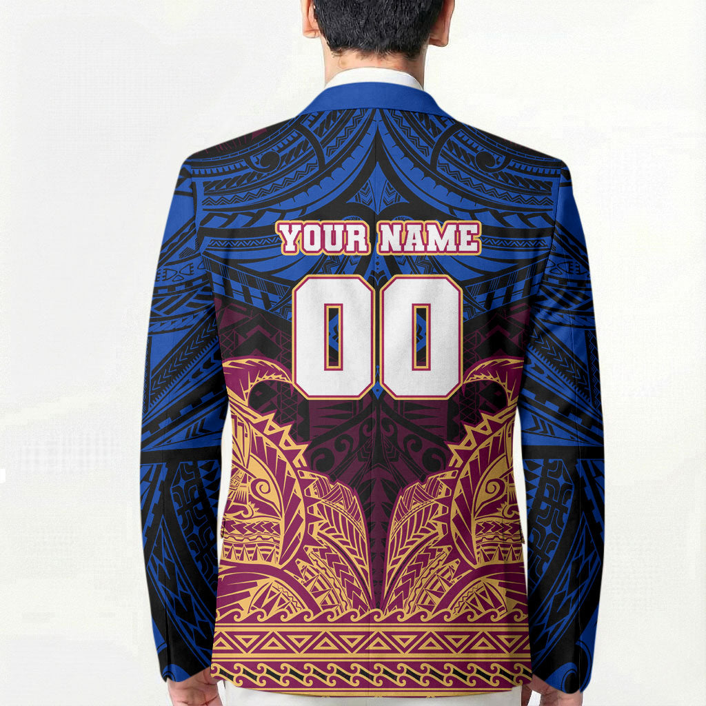 Personalized Brisbane Lions Blazer Polynesian Tribal Lion Burgundy Gold Warrior