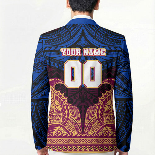 Personalized Brisbane Lions Blazer Polynesian Tribal Lion Burgundy Gold Warrior