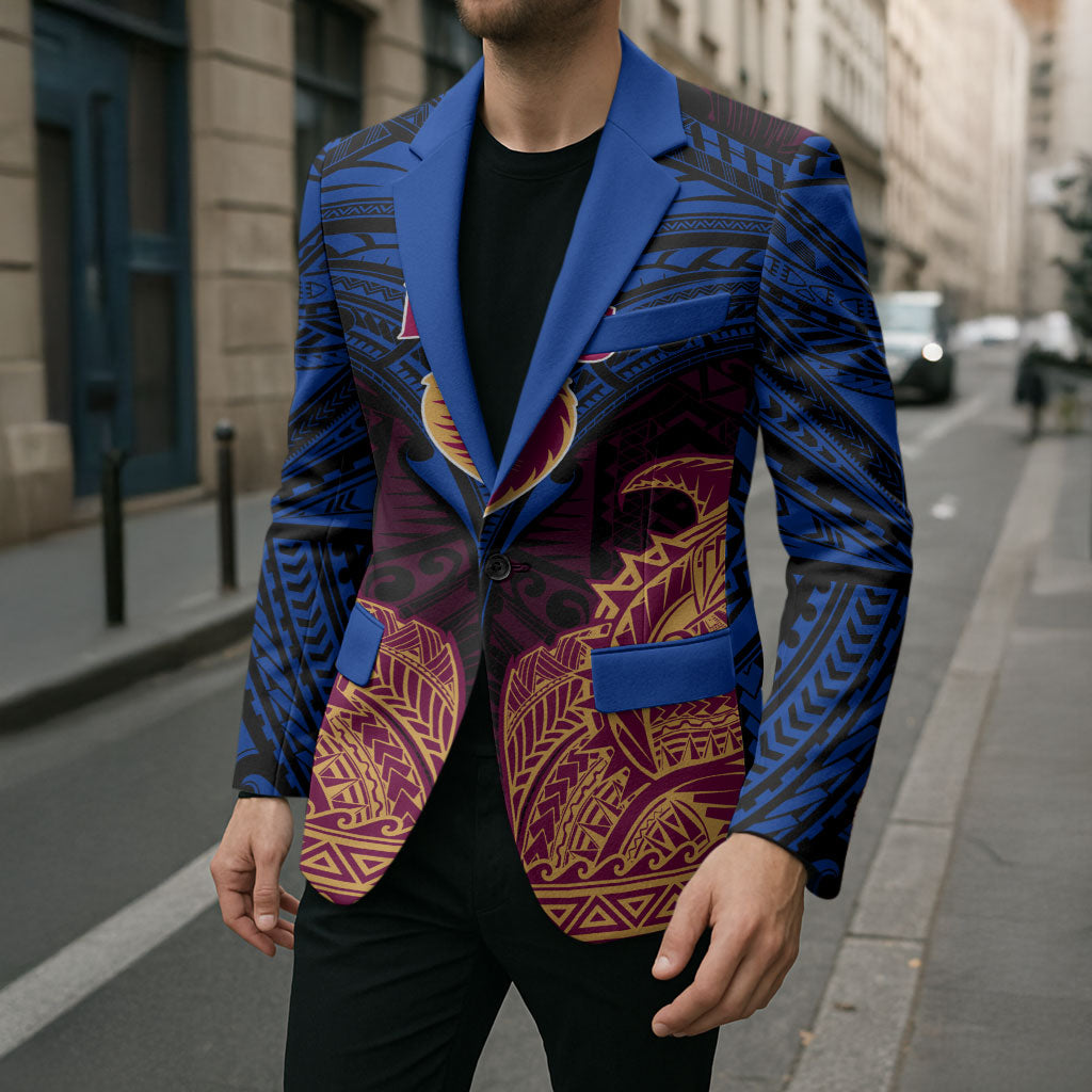 Personalized Brisbane Lions Blazer Polynesian Tribal Lion Burgundy Gold Warrior