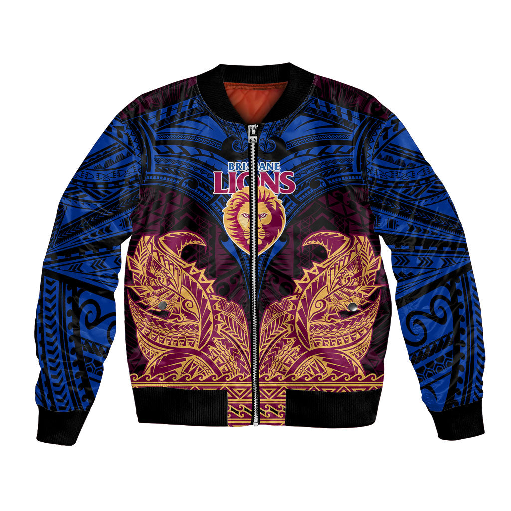 Personalized Brisbane Lions Bomber Jacket Polynesian Tribal Lion Burgundy Gold Warrior
