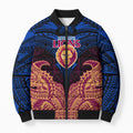 Personalized Brisbane Lions Bomber Puffer Jacket Polynesian Tribal Lion Burgundy Gold Warrior