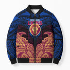 Personalized Brisbane Lions Bomber Puffer Jacket Polynesian Tribal Lion Burgundy Gold Warrior