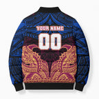Personalized Brisbane Lions Bomber Puffer Jacket Polynesian Tribal Lion Burgundy Gold Warrior