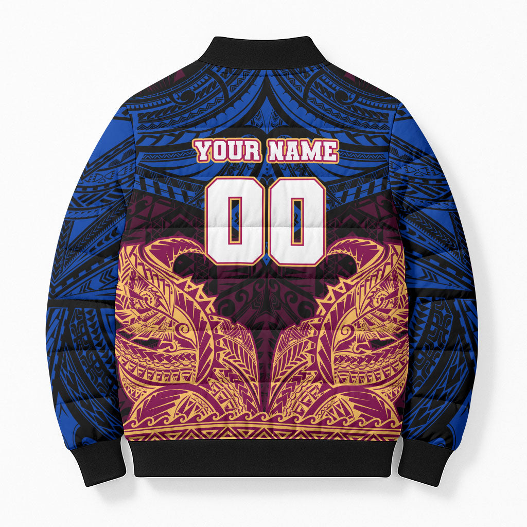Personalized Brisbane Lions Bomber Puffer Jacket Polynesian Tribal Lion Burgundy Gold Warrior