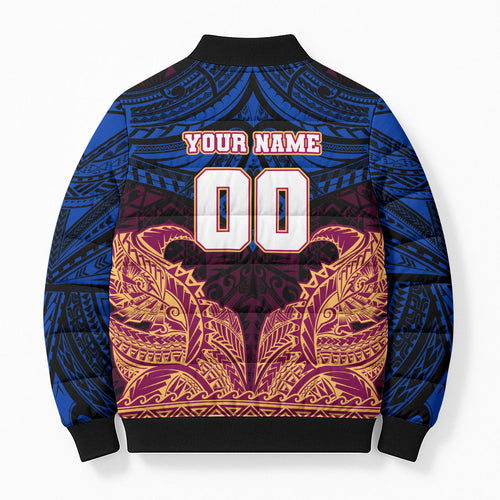 Personalized Brisbane Lions Bomber Puffer Jacket Polynesian Tribal Lion Burgundy Gold Warrior