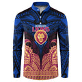 Personalized Brisbane Lions Button Sweatshirt Polynesian Tribal Lion Burgundy Gold Warrior