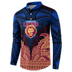 Personalized Brisbane Lions Button Sweatshirt Polynesian Tribal Lion Burgundy Gold Warrior