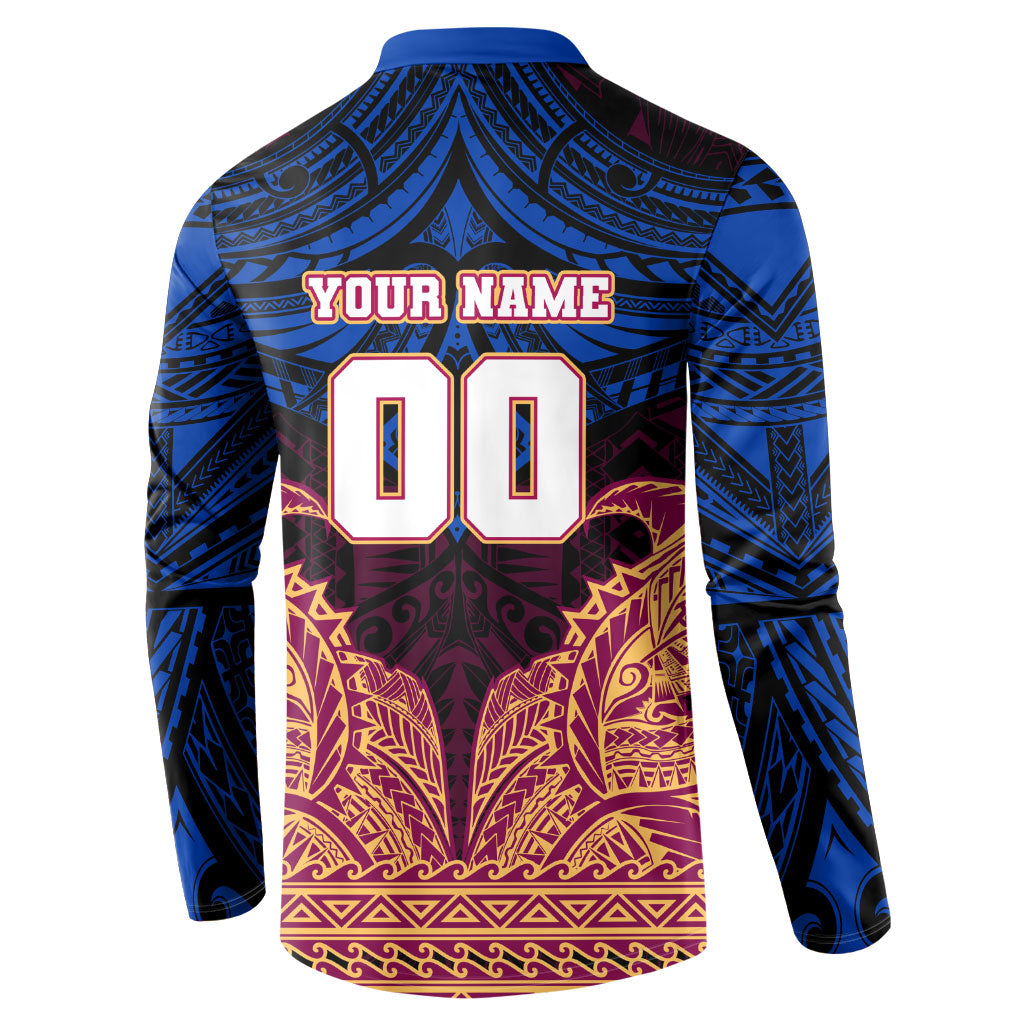 Personalized Brisbane Lions Button Sweatshirt Polynesian Tribal Lion Burgundy Gold Warrior