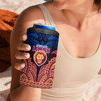 Personalized Brisbane Lions 4 in 1 Can Cooler Tumbler Polynesian Tribal Lion Burgundy Gold Warrior