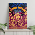 Personalized Brisbane Lions Canvas Wall Art Polynesian Tribal Lion Burgundy Gold Warrior