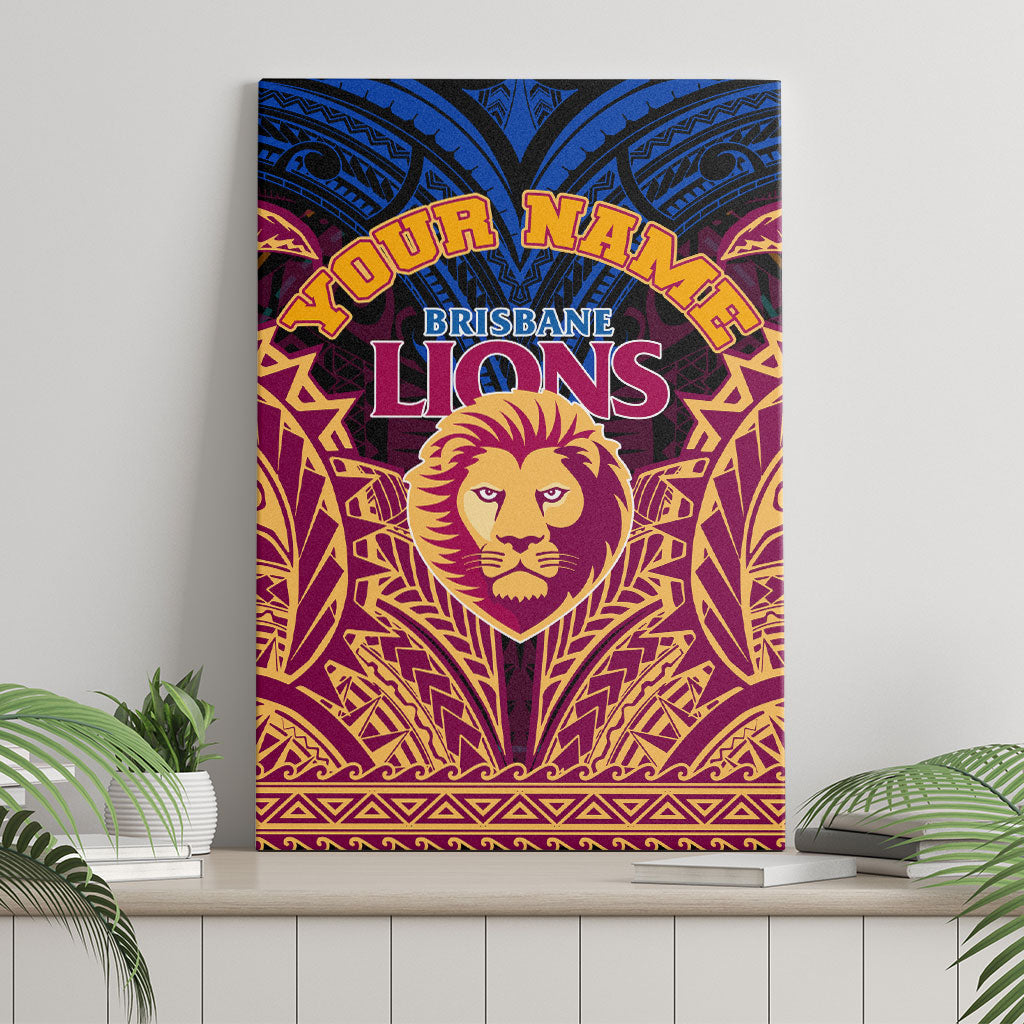 Personalized Brisbane Lions Canvas Wall Art Polynesian Tribal Lion Burgundy Gold Warrior