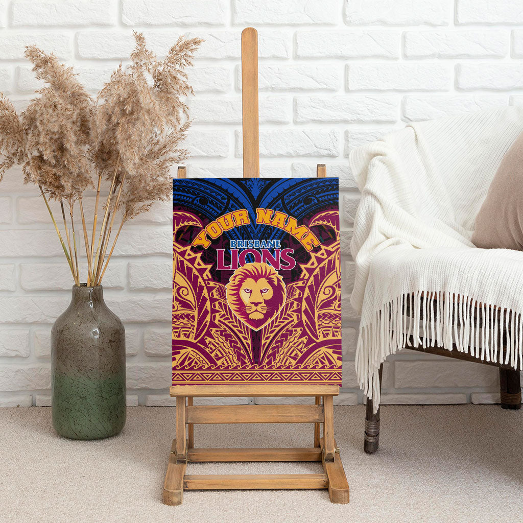 Personalized Brisbane Lions Canvas Wall Art Polynesian Tribal Lion Burgundy Gold Warrior