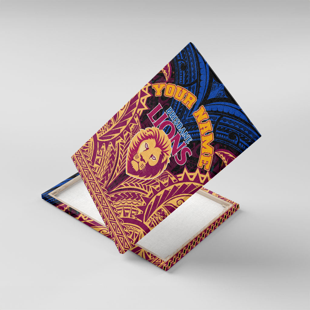 Personalized Brisbane Lions Canvas Wall Art Polynesian Tribal Lion Burgundy Gold Warrior