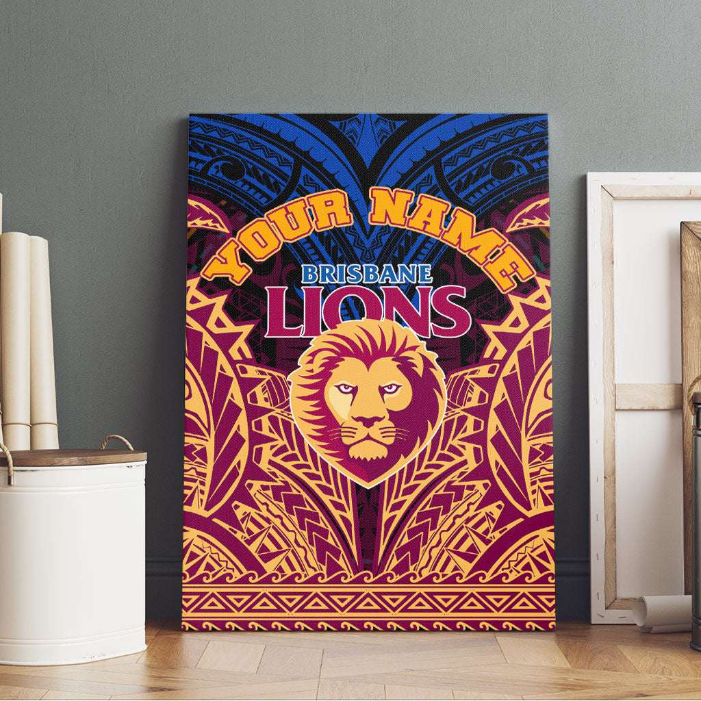 Personalized Brisbane Lions Canvas Wall Art Polynesian Tribal Lion Burgundy Gold Warrior