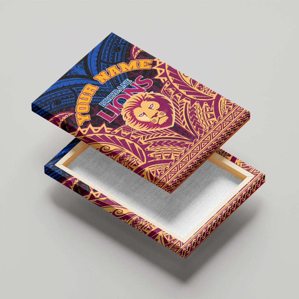 Personalized Brisbane Lions Canvas Wall Art Polynesian Tribal Lion Burgundy Gold Warrior