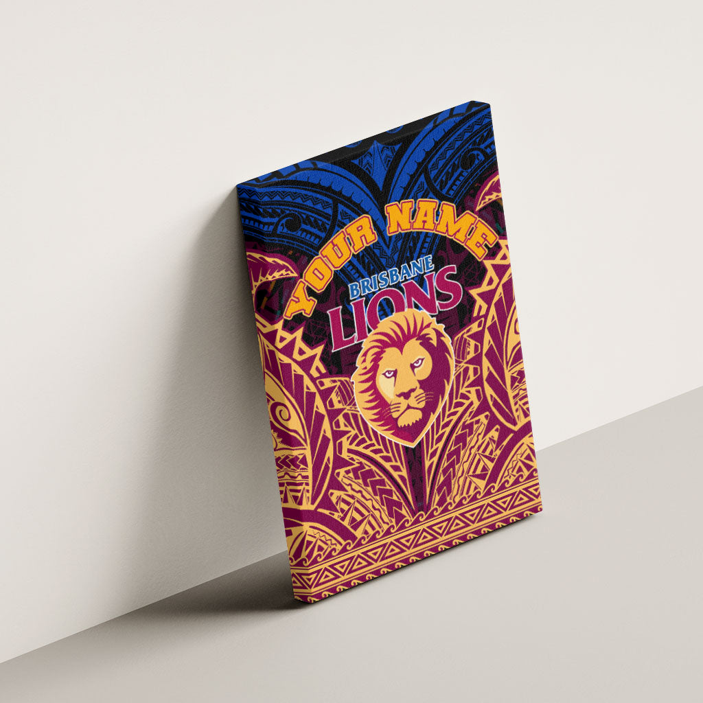 Personalized Brisbane Lions Canvas Wall Art Polynesian Tribal Lion Burgundy Gold Warrior