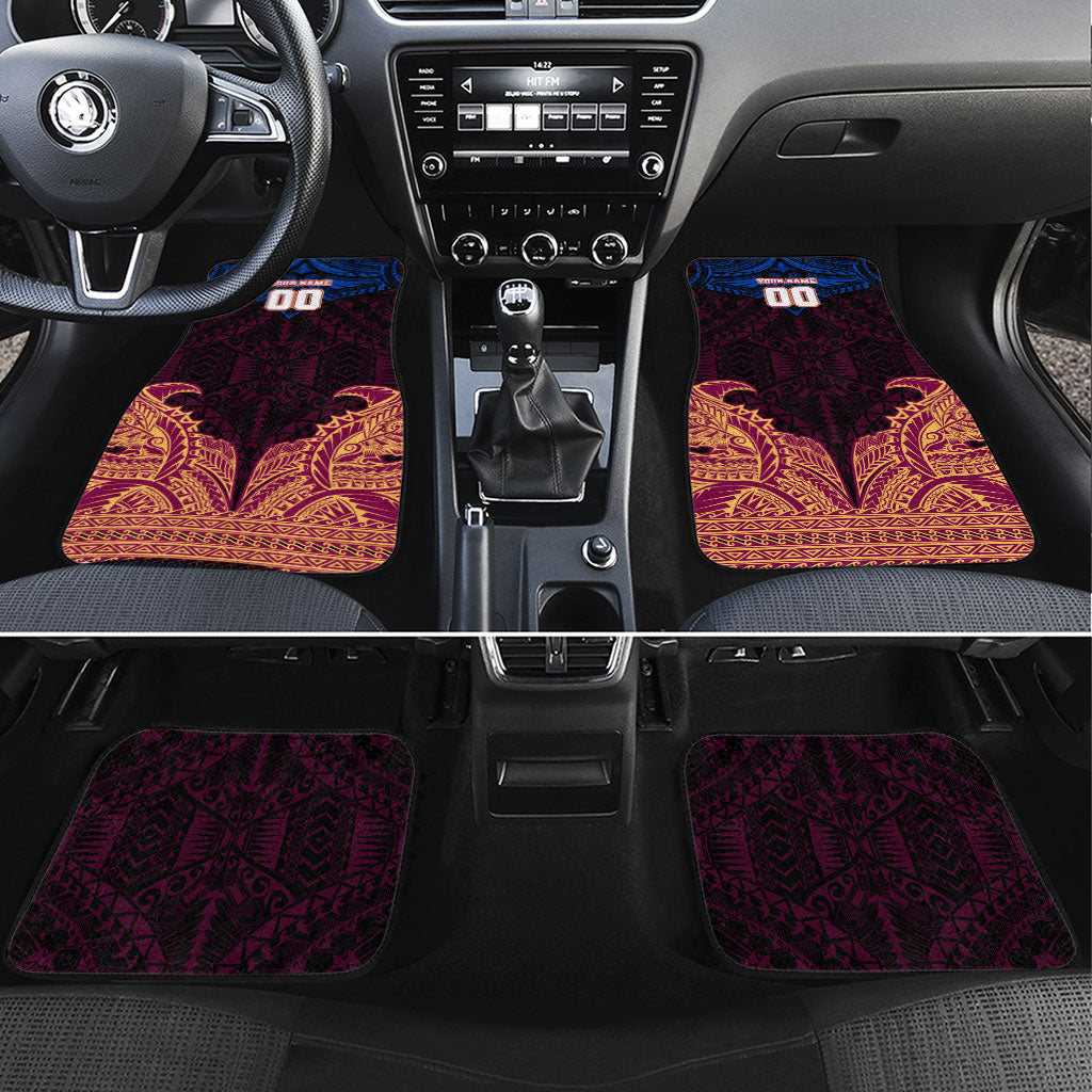 Personalized Brisbane Lions Car Mats Polynesian Tribal Lion Burgundy Gold Warrior