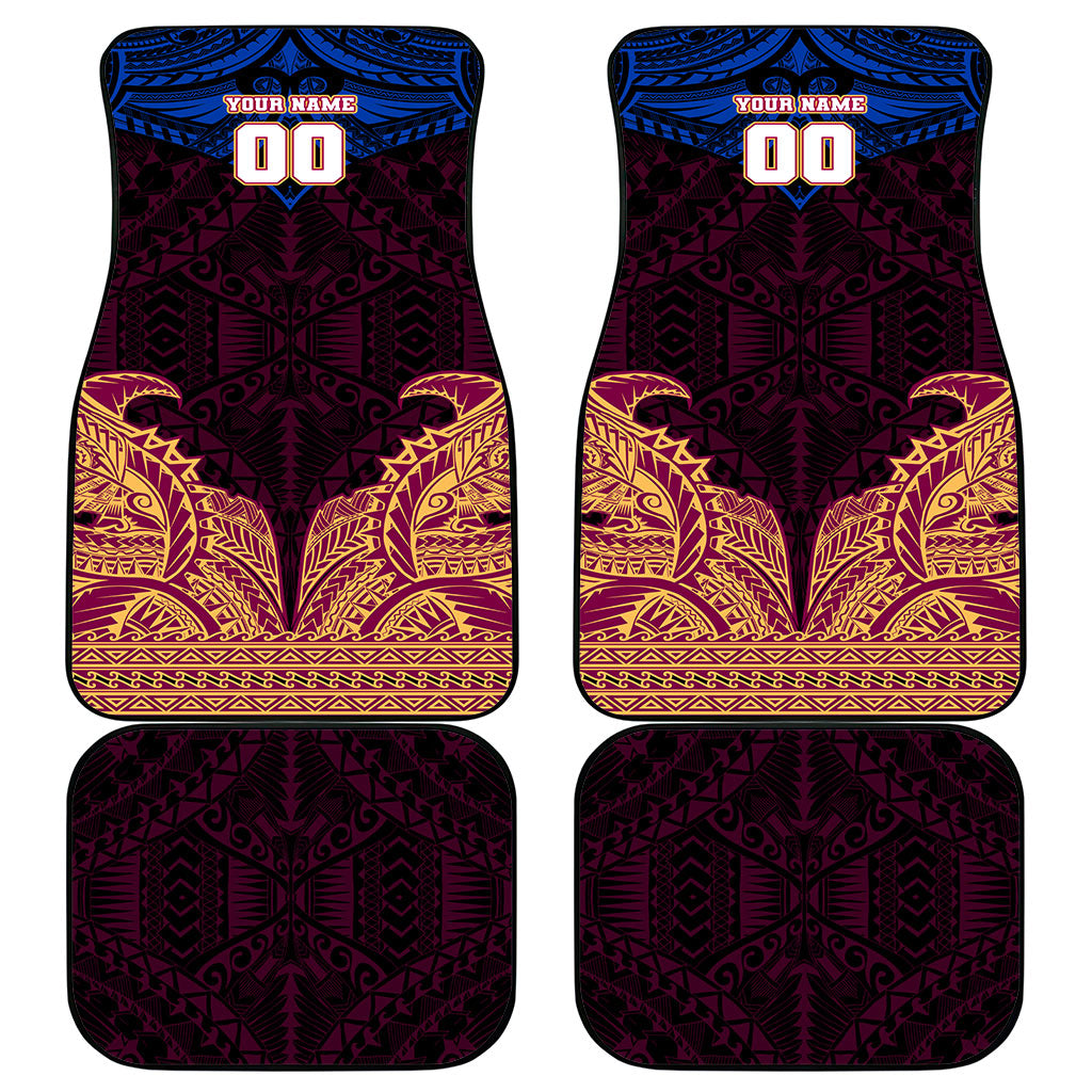 Personalized Brisbane Lions Car Mats Polynesian Tribal Lion Burgundy Gold Warrior