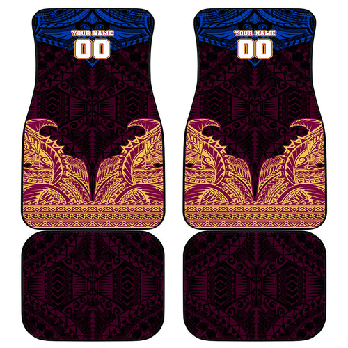 Personalized Brisbane Lions Car Mats Polynesian Tribal Lion Burgundy Gold Warrior