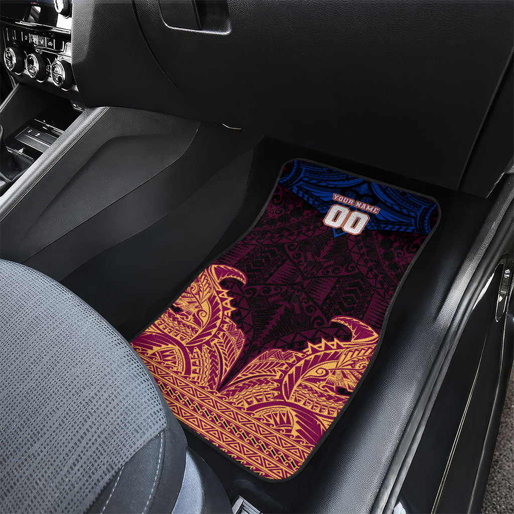 Personalized Brisbane Lions Car Mats Polynesian Tribal Lion Burgundy Gold Warrior