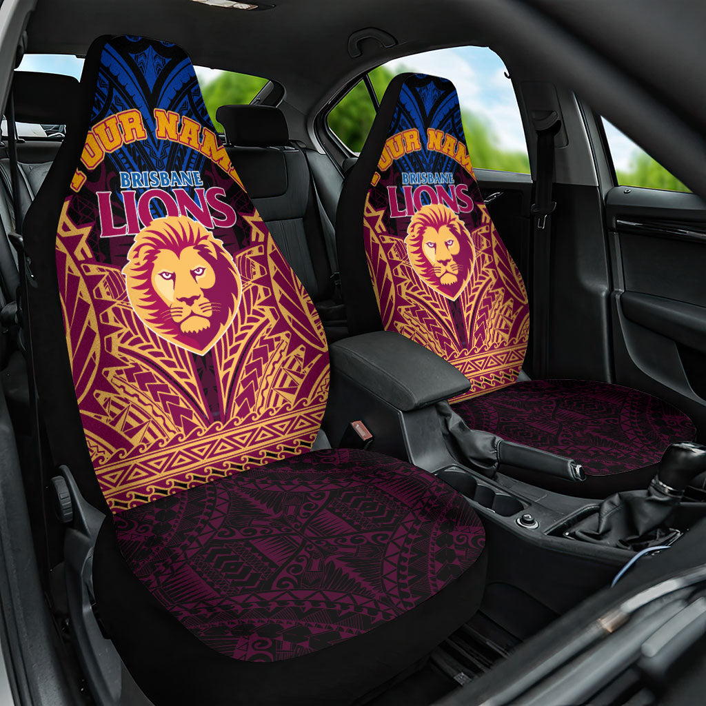 Personalized Brisbane Lions Car Seat Cover Polynesian Tribal Lion Burgundy Gold Warrior