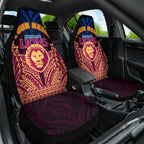 Personalized Brisbane Lions Car Seat Cover Polynesian Tribal Lion Burgundy Gold Warrior