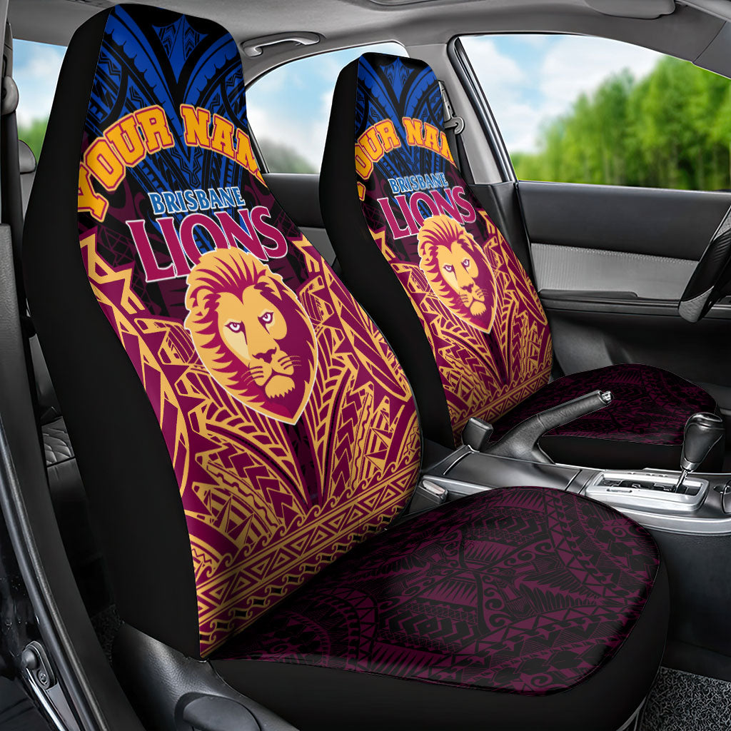 Personalized Brisbane Lions Car Seat Cover Polynesian Tribal Lion Burgundy Gold Warrior