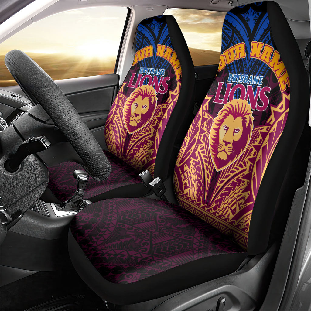 Personalized Brisbane Lions Car Seat Cover Polynesian Tribal Lion Burgundy Gold Warrior