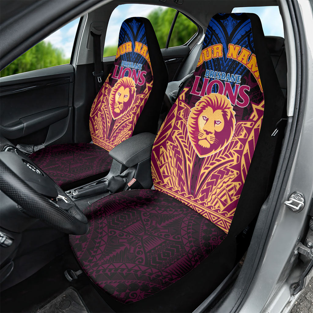Personalized Brisbane Lions Car Seat Cover Polynesian Tribal Lion Burgundy Gold Warrior