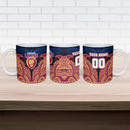 Personalized Brisbane Lions Ceramic Mug Polynesian Tribal Lion Burgundy Gold Warrior