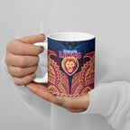 Personalized Brisbane Lions Ceramic Mug Polynesian Tribal Lion Burgundy Gold Warrior