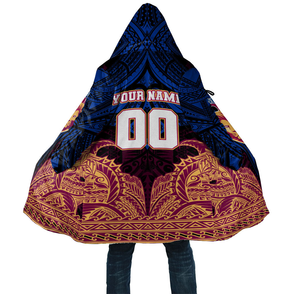 Personalized Brisbane Lions Cloak Polynesian Tribal Lion Burgundy Gold Warrior