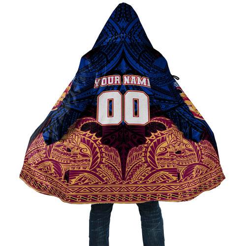 Personalized Brisbane Lions Cloak Polynesian Tribal Lion Burgundy Gold Warrior