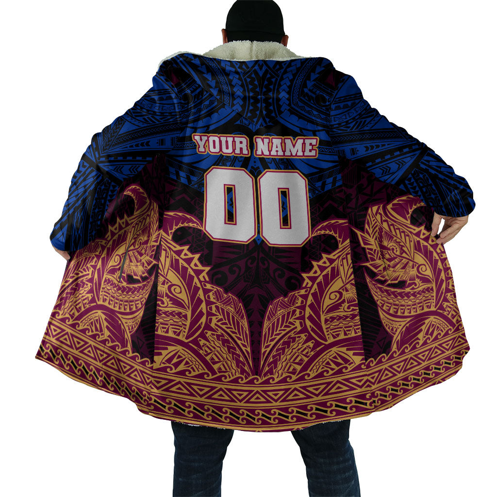 Personalized Brisbane Lions Cloak Polynesian Tribal Lion Burgundy Gold Warrior