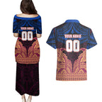 Personalized Brisbane Lions Couples Matching Puletasi and Hawaiian Shirt Polynesian Tribal Lion Burgundy Gold Warrior