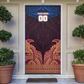 Personalized Brisbane Lions Door Cover Polynesian Tribal Lion Burgundy Gold Warrior