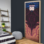 Personalized Brisbane Lions Door Cover Polynesian Tribal Lion Burgundy Gold Warrior