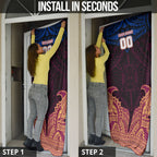 Personalized Brisbane Lions Door Cover Polynesian Tribal Lion Burgundy Gold Warrior