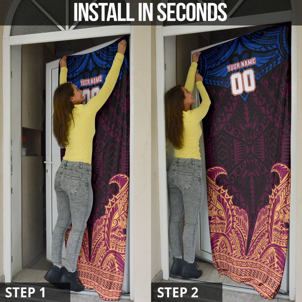 Personalized Brisbane Lions Door Cover Polynesian Tribal Lion Burgundy Gold Warrior